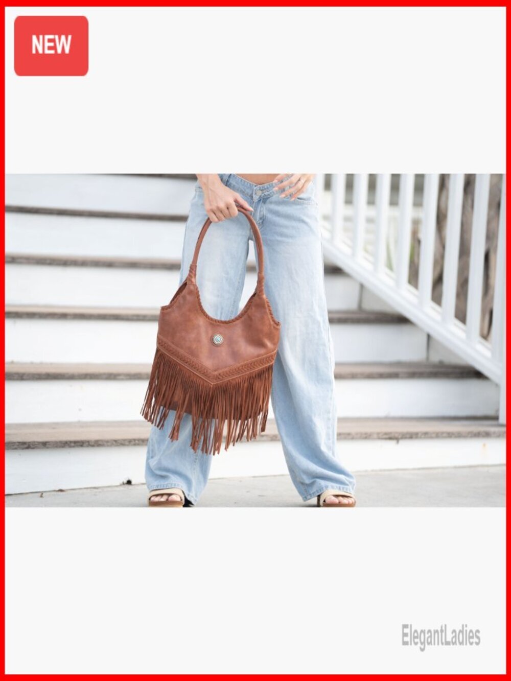 Faux Leather Fringe Tote Bag with CCW Pocket, One Size - Picture 7 of 7